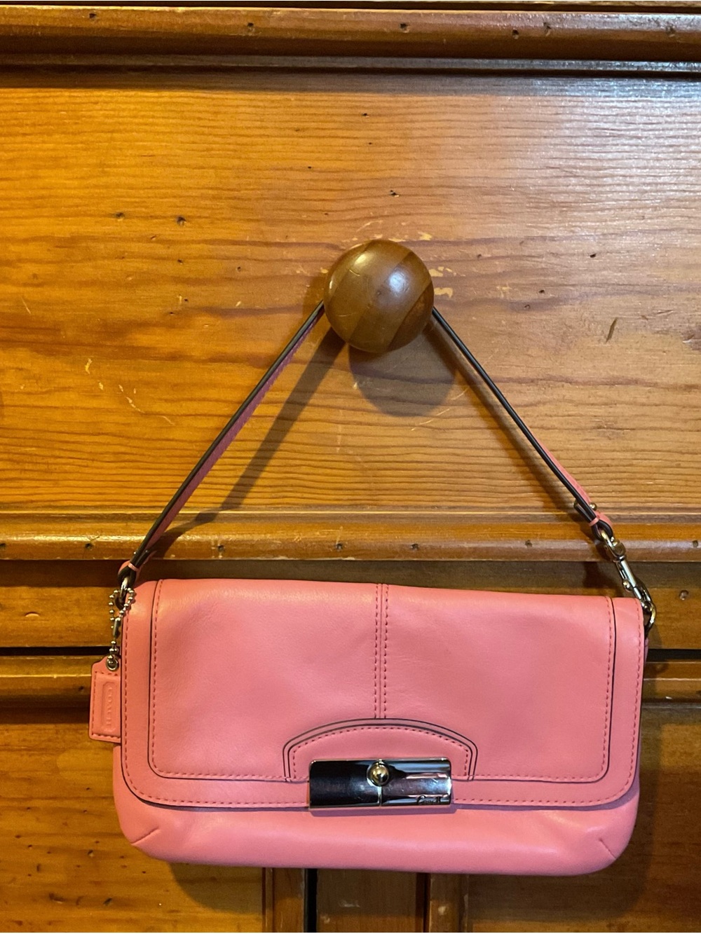 Coach Pink Leather Shoulder Bag with Polished Hardware